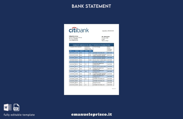 modello word di estratto conto bancario Kenya Citibank in stile verificato